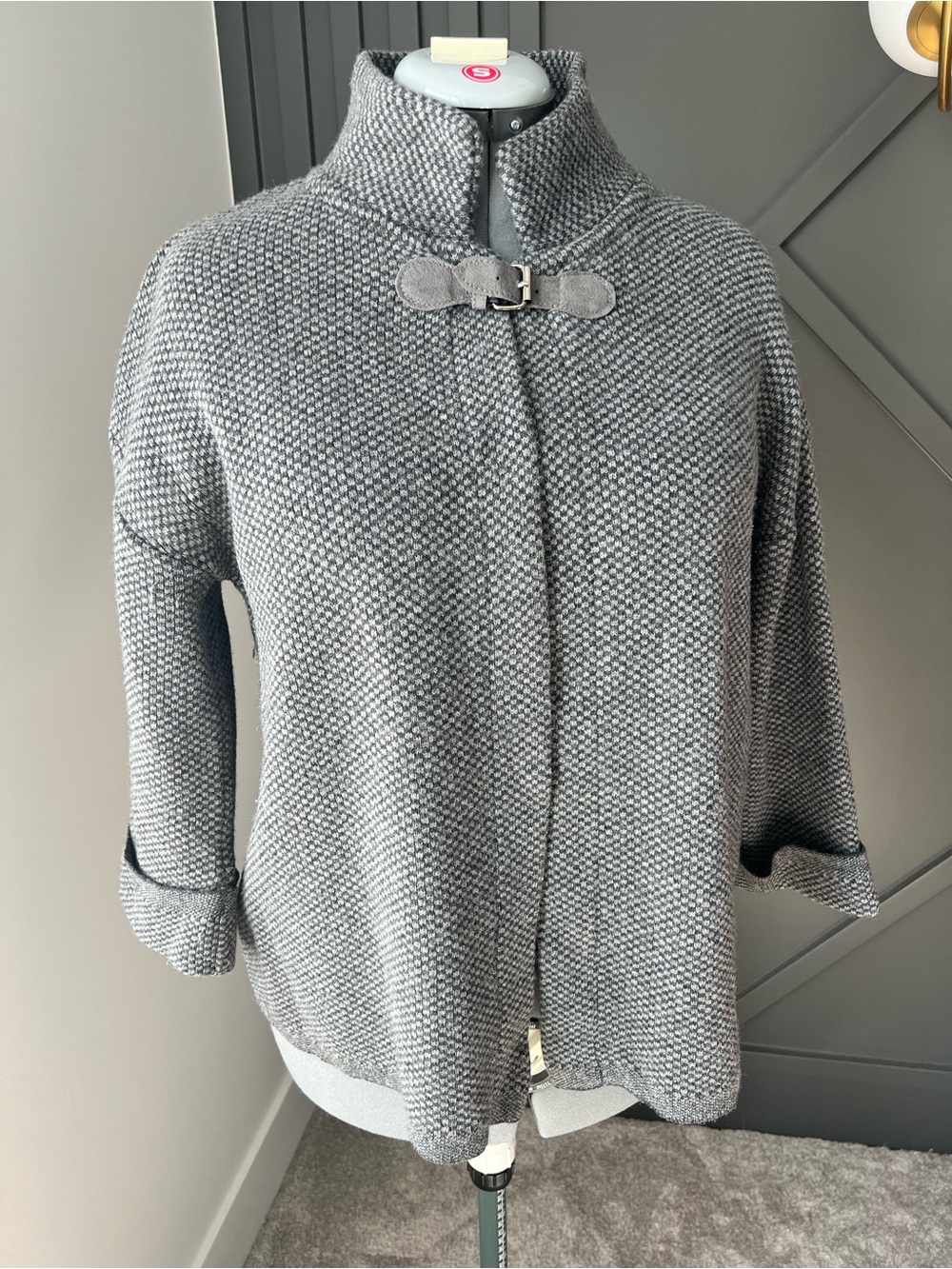 Women's Gray Textured Funnel-Neck Coat